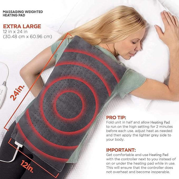 وسادة تدفئة كهربائية لتخفيف آلام الظهر/الكتف/الرقبة/الركبة/الساق والتشنجات والتهاب المفاصل وتسكين آلام الجسم بالكامل، (12 بوصة × 24 بوصة)